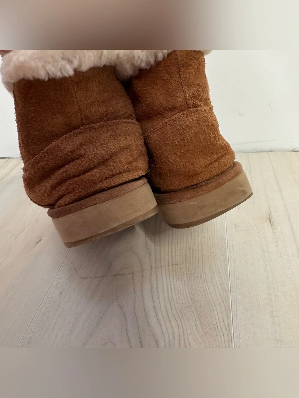 Michael Kors Chestnut Suede-Look Bootie with Cream Shearling and Gold Logo 9M